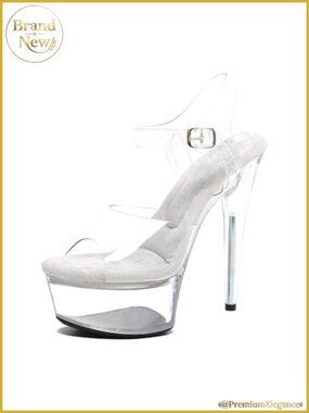Womens 6in Clear Platform High Heels Ankle Strap Stiletto Dance Sandals